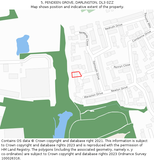5, PENDEEN GROVE, DARLINGTON, DL3 0ZZ: Location map and indicative extent of plot