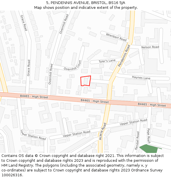 5, PENDENNIS AVENUE, BRISTOL, BS16 5JA: Location map and indicative extent of plot