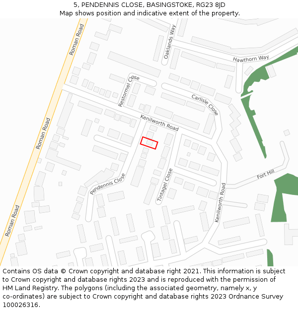 5, PENDENNIS CLOSE, BASINGSTOKE, RG23 8JD: Location map and indicative extent of plot