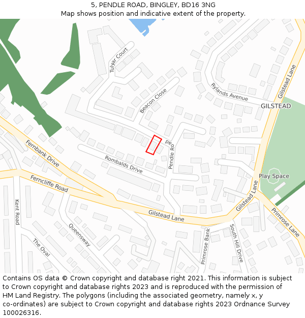 5, PENDLE ROAD, BINGLEY, BD16 3NG: Location map and indicative extent of plot