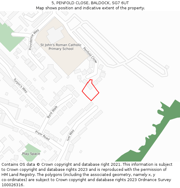 5, PENFOLD CLOSE, BALDOCK, SG7 6UT: Location map and indicative extent of plot