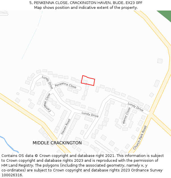 5, PENKENNA CLOSE, CRACKINGTON HAVEN, BUDE, EX23 0PF: Location map and indicative extent of plot