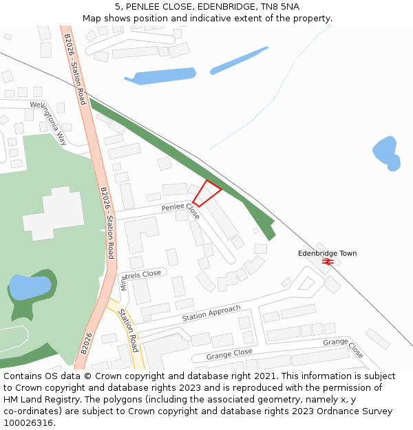 5, PENLEE CLOSE, EDENBRIDGE, TN8 5NA: Location map and indicative extent of plot