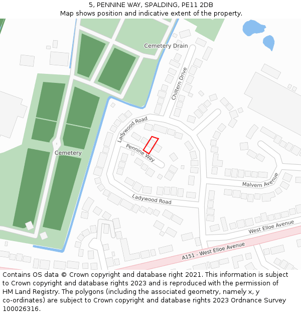 5, PENNINE WAY, SPALDING, PE11 2DB: Location map and indicative extent of plot