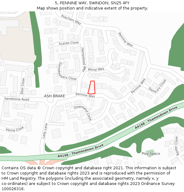 5, PENNINE WAY, SWINDON, SN25 4FY: Location map and indicative extent of plot