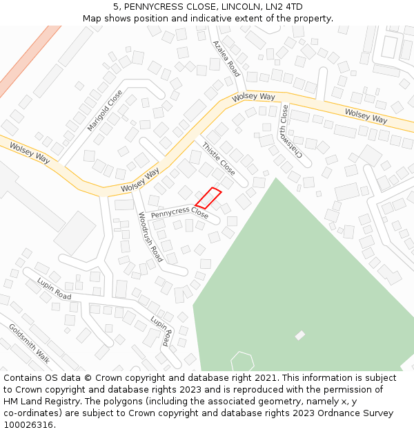 5, PENNYCRESS CLOSE, LINCOLN, LN2 4TD: Location map and indicative extent of plot