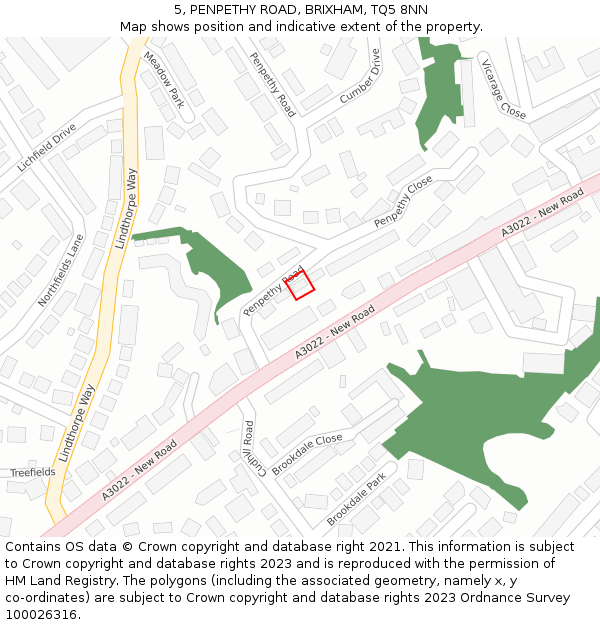 5, PENPETHY ROAD, BRIXHAM, TQ5 8NN: Location map and indicative extent of plot