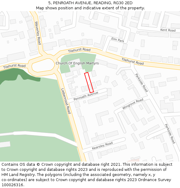 5, PENROATH AVENUE, READING, RG30 2ED: Location map and indicative extent of plot
