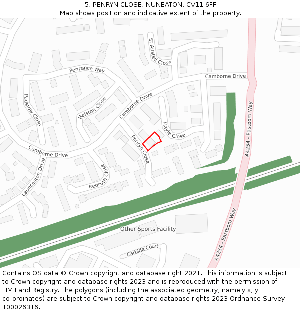 5, PENRYN CLOSE, NUNEATON, CV11 6FF: Location map and indicative extent of plot