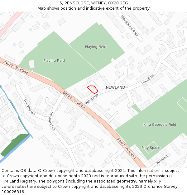 5, PENSCLOSE, WITNEY, OX28 2EG: Location map and indicative extent of plot