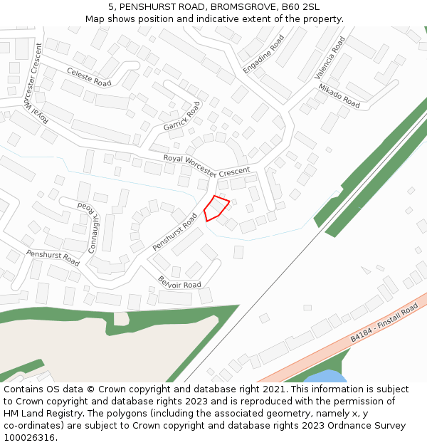 5, PENSHURST ROAD, BROMSGROVE, B60 2SL: Location map and indicative extent of plot
