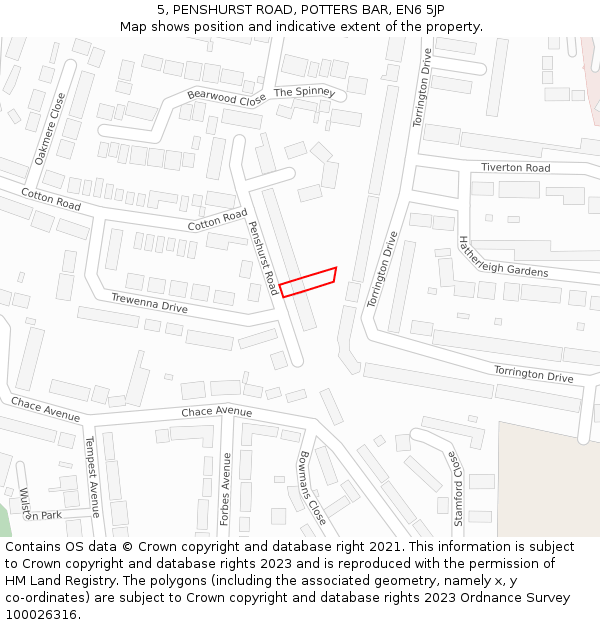 5, PENSHURST ROAD, POTTERS BAR, EN6 5JP: Location map and indicative extent of plot