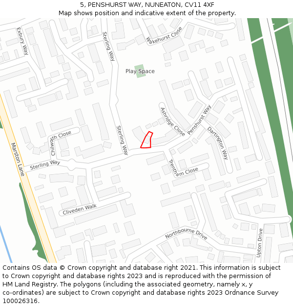 5, PENSHURST WAY, NUNEATON, CV11 4XF: Location map and indicative extent of plot