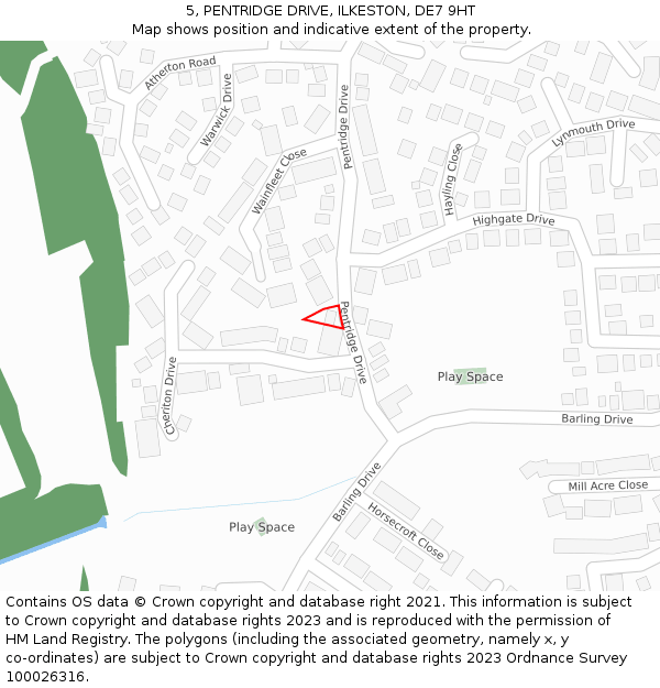 5, PENTRIDGE DRIVE, ILKESTON, DE7 9HT: Location map and indicative extent of plot