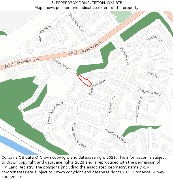 5, PEPPERBOX DRIVE, TIPTON, DY4 8TR: Location map and indicative extent of plot