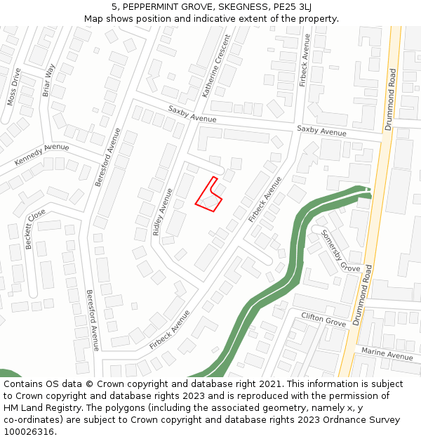 5, PEPPERMINT GROVE, SKEGNESS, PE25 3LJ: Location map and indicative extent of plot