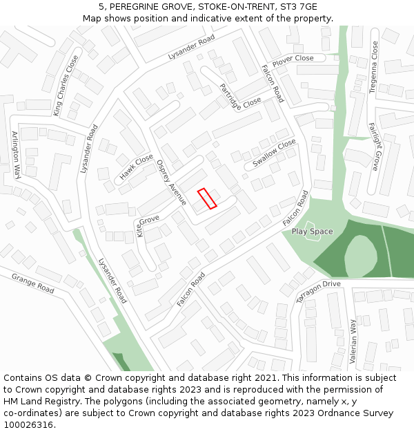 5, PEREGRINE GROVE, STOKE-ON-TRENT, ST3 7GE: Location map and indicative extent of plot