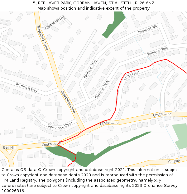 5, PERHAVER PARK, GORRAN HAVEN, ST AUSTELL, PL26 6NZ: Location map and indicative extent of plot