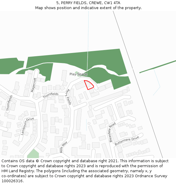 5, PERRY FIELDS, CREWE, CW1 4TA: Location map and indicative extent of plot