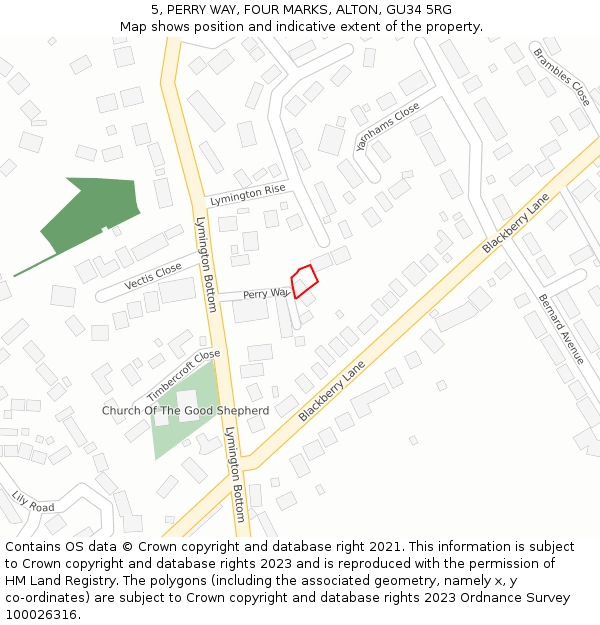 5, PERRY WAY, FOUR MARKS, ALTON, GU34 5RG: Location map and indicative extent of plot