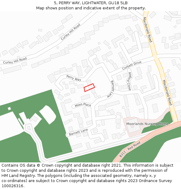 5, PERRY WAY, LIGHTWATER, GU18 5LB: Location map and indicative extent of plot