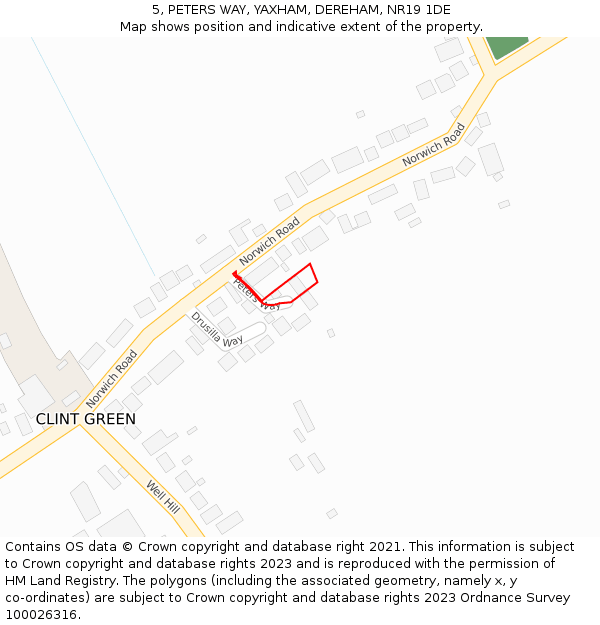 5, PETERS WAY, YAXHAM, DEREHAM, NR19 1DE: Location map and indicative extent of plot