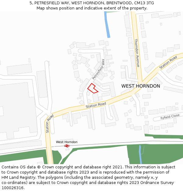 5, PETRESFIELD WAY, WEST HORNDON, BRENTWOOD, CM13 3TG: Location map and indicative extent of plot