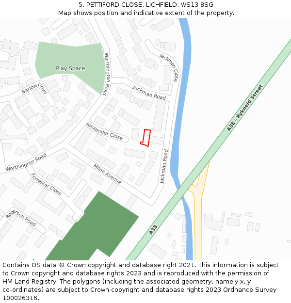 5, PETTIFORD CLOSE, LICHFIELD, WS13 8SG: Location map and indicative extent of plot