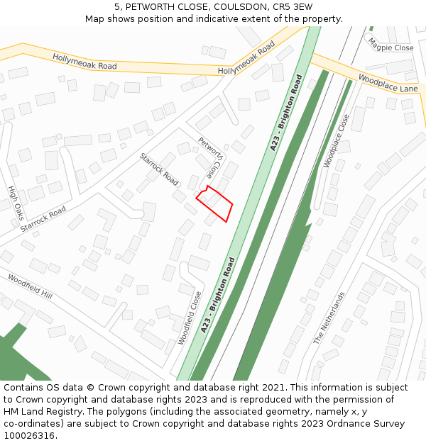 5, PETWORTH CLOSE, COULSDON, CR5 3EW: Location map and indicative extent of plot