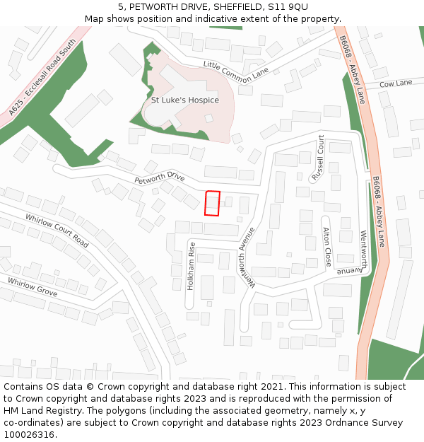 5, PETWORTH DRIVE, SHEFFIELD, S11 9QU: Location map and indicative extent of plot