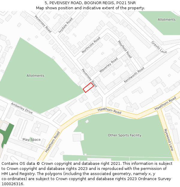 5, PEVENSEY ROAD, BOGNOR REGIS, PO21 5NR: Location map and indicative extent of plot