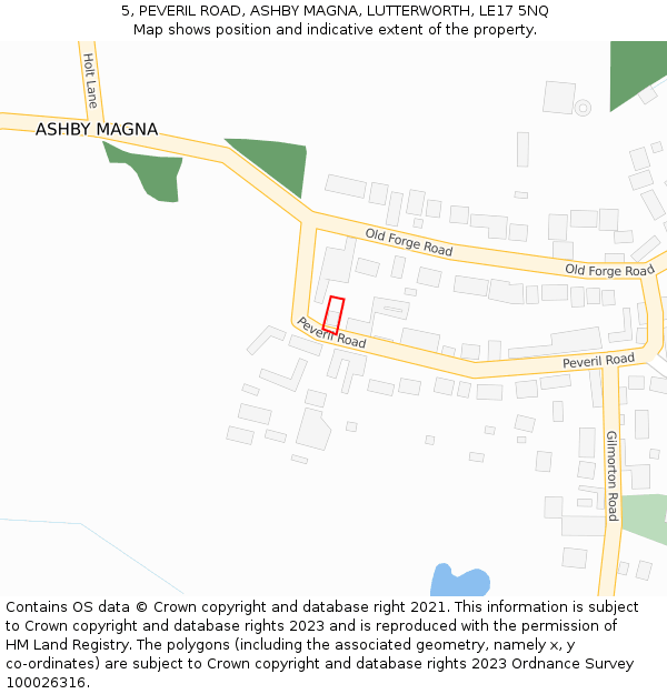 5, PEVERIL ROAD, ASHBY MAGNA, LUTTERWORTH, LE17 5NQ: Location map and indicative extent of plot