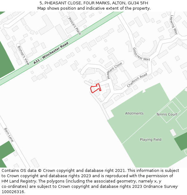 5, PHEASANT CLOSE, FOUR MARKS, ALTON, GU34 5FH: Location map and indicative extent of plot