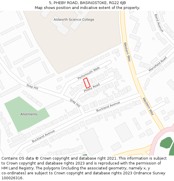 5, PHEBY ROAD, BASINGSTOKE, RG22 6JB: Location map and indicative extent of plot