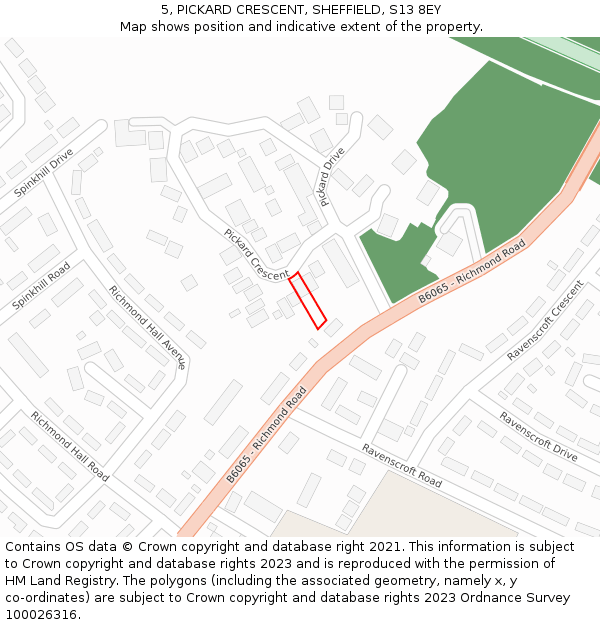 5, PICKARD CRESCENT, SHEFFIELD, S13 8EY: Location map and indicative extent of plot