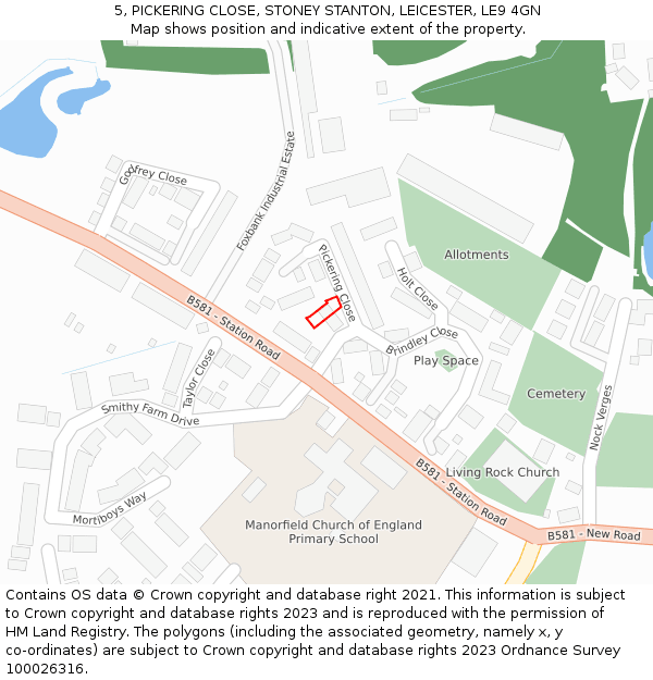 5, PICKERING CLOSE, STONEY STANTON, LEICESTER, LE9 4GN: Location map and indicative extent of plot