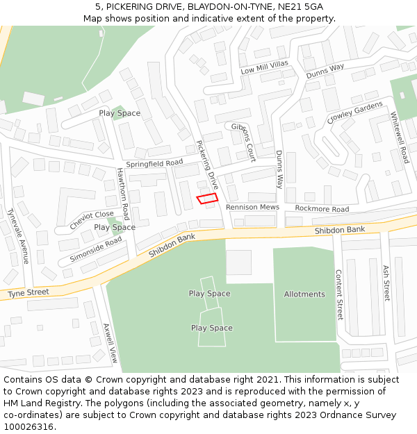 5, PICKERING DRIVE, BLAYDON-ON-TYNE, NE21 5GA: Location map and indicative extent of plot