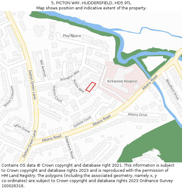 5, PICTON WAY, HUDDERSFIELD, HD5 9TL: Location map and indicative extent of plot