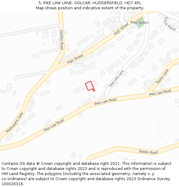 5, PIKE LAW LANE, GOLCAR, HUDDERSFIELD, HD7 4PL: Location map and indicative extent of plot