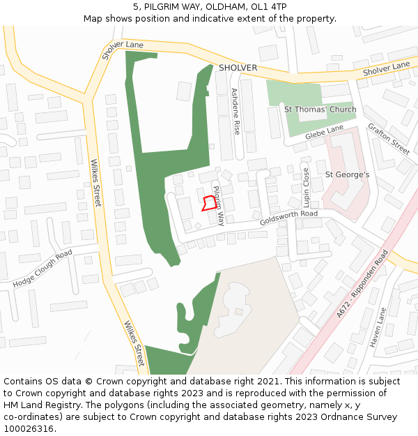 5, PILGRIM WAY, OLDHAM, OL1 4TP: Location map and indicative extent of plot