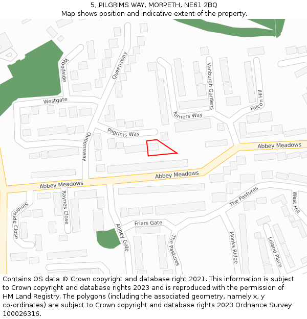 5, PILGRIMS WAY, MORPETH, NE61 2BQ: Location map and indicative extent of plot