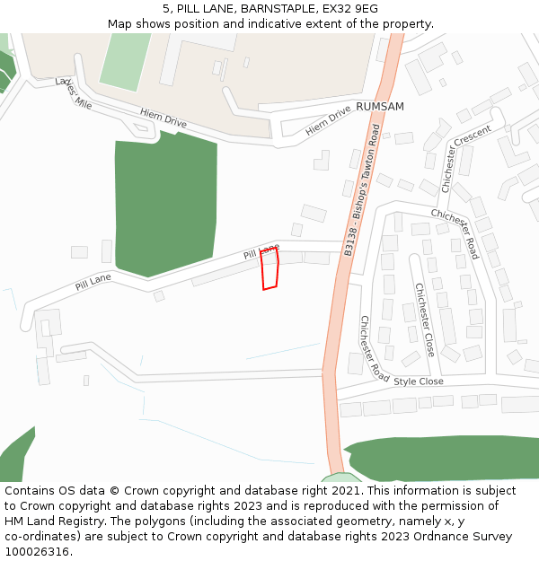 5, PILL LANE, BARNSTAPLE, EX32 9EG: Location map and indicative extent of plot