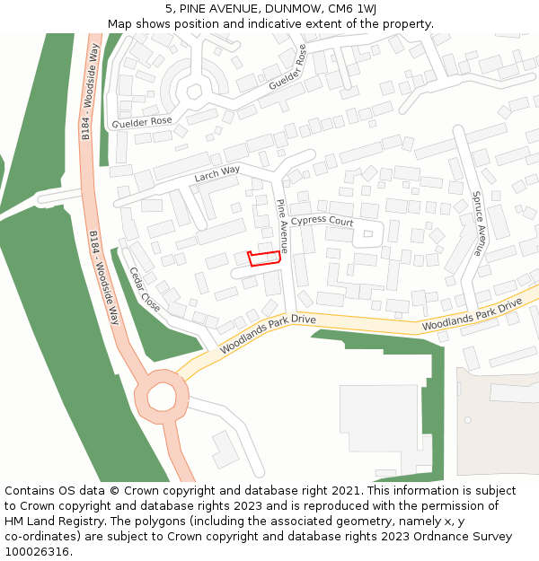 5, PINE AVENUE, DUNMOW, CM6 1WJ: Location map and indicative extent of plot
