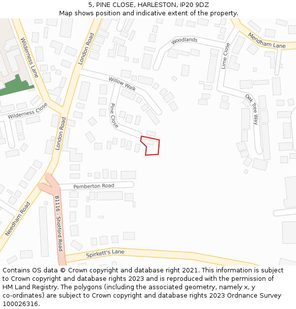 5, PINE CLOSE, HARLESTON, IP20 9DZ: Location map and indicative extent of plot