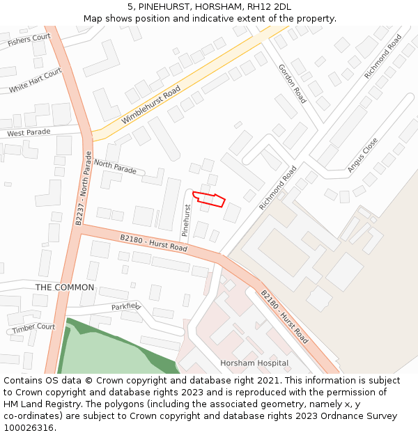 5, PINEHURST, HORSHAM, RH12 2DL: Location map and indicative extent of plot