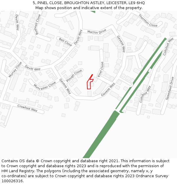 5, PINEL CLOSE, BROUGHTON ASTLEY, LEICESTER, LE9 6HQ: Location map and indicative extent of plot