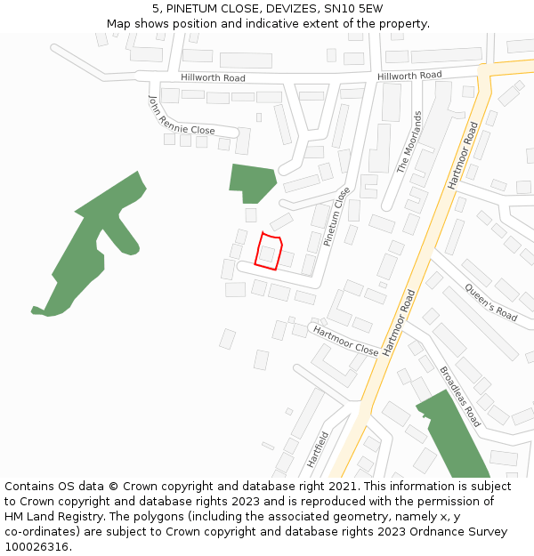 5, PINETUM CLOSE, DEVIZES, SN10 5EW: Location map and indicative extent of plot