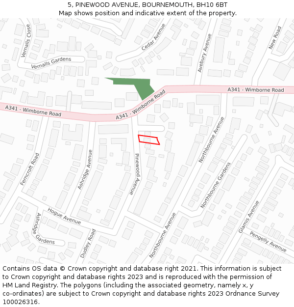 5, PINEWOOD AVENUE, BOURNEMOUTH, BH10 6BT: Location map and indicative extent of plot