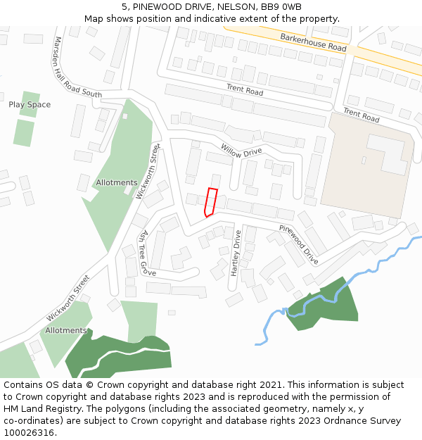 5, PINEWOOD DRIVE, NELSON, BB9 0WB: Location map and indicative extent of plot