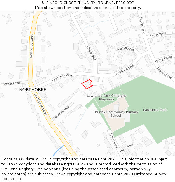 5, PINFOLD CLOSE, THURLBY, BOURNE, PE10 0DP: Location map and indicative extent of plot